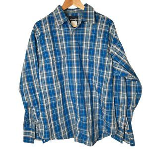 Wrangler Men's Shirt Button Up Plaid Blue White Pearl Snap Size Long Sleeve XL